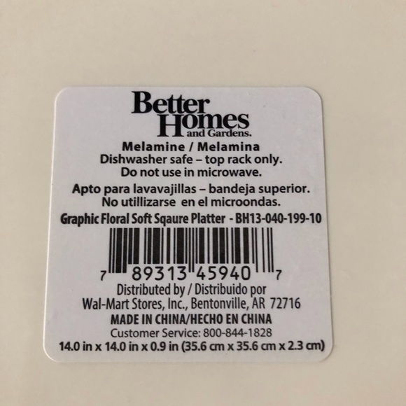 Better Homes & Gardens navy blue & white Melamine Graphic Floral Square Platter - Picture 5 of 5